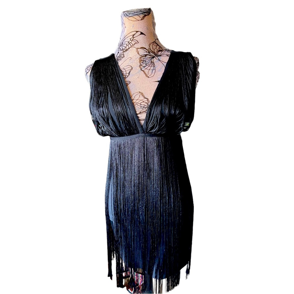 Black Charlotte Russe bodycon fringe dress